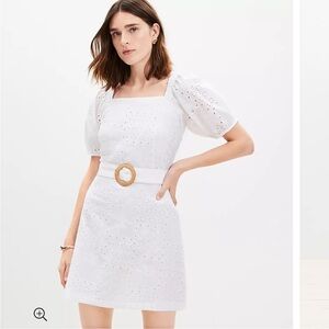 NWT Loft Eyelet Belted Square Mini Dress